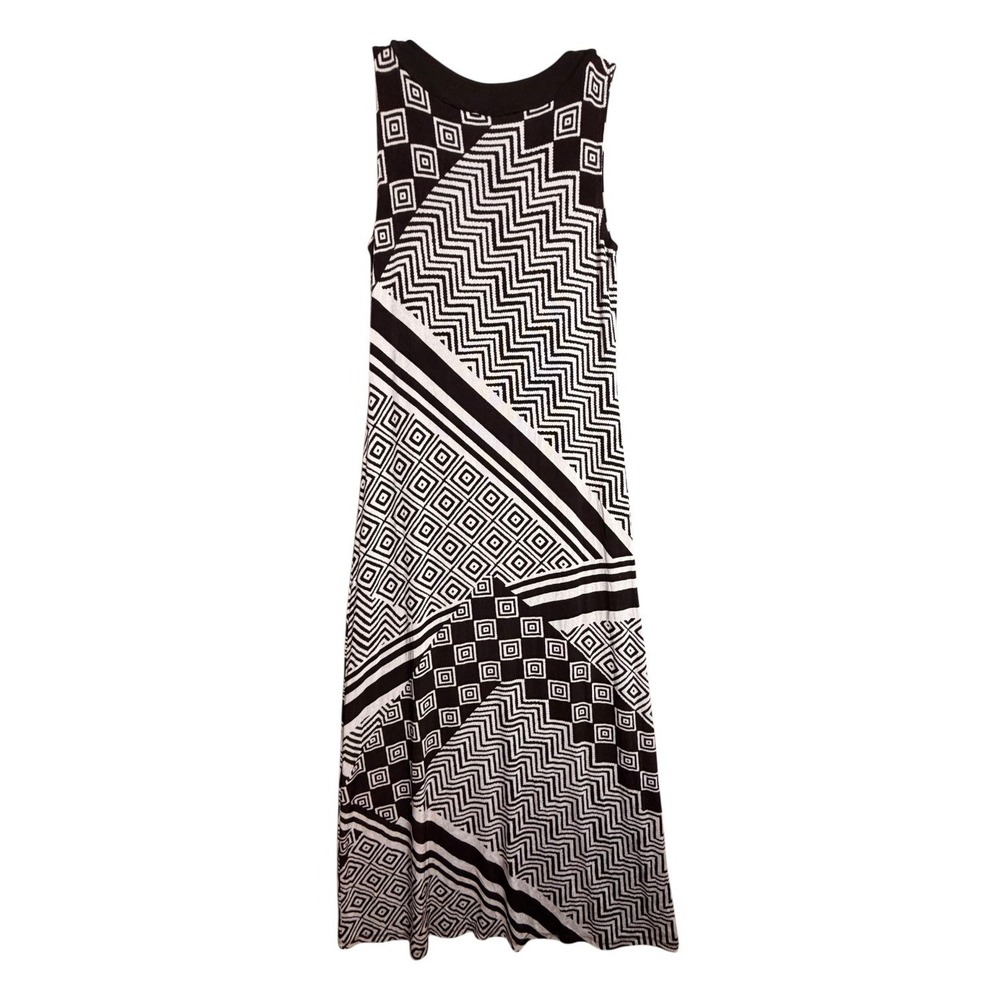 Chicos Travelers Maxi Dress 0 Brown Cream Geometric Sleeveless USA Resortwear - Picture 2 of 13